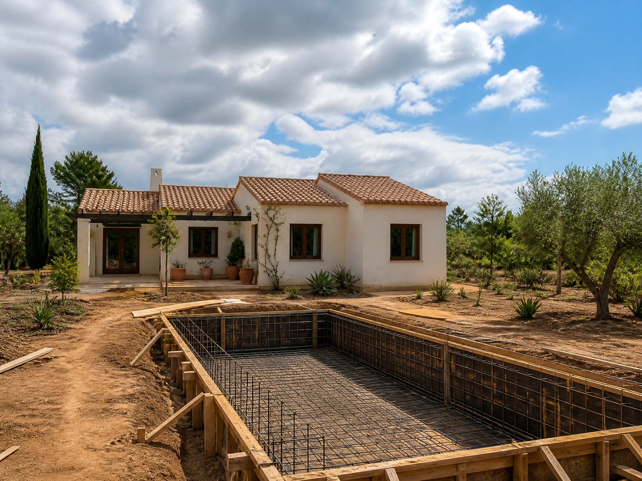 Antes: Construcción de piscina de obra nueva